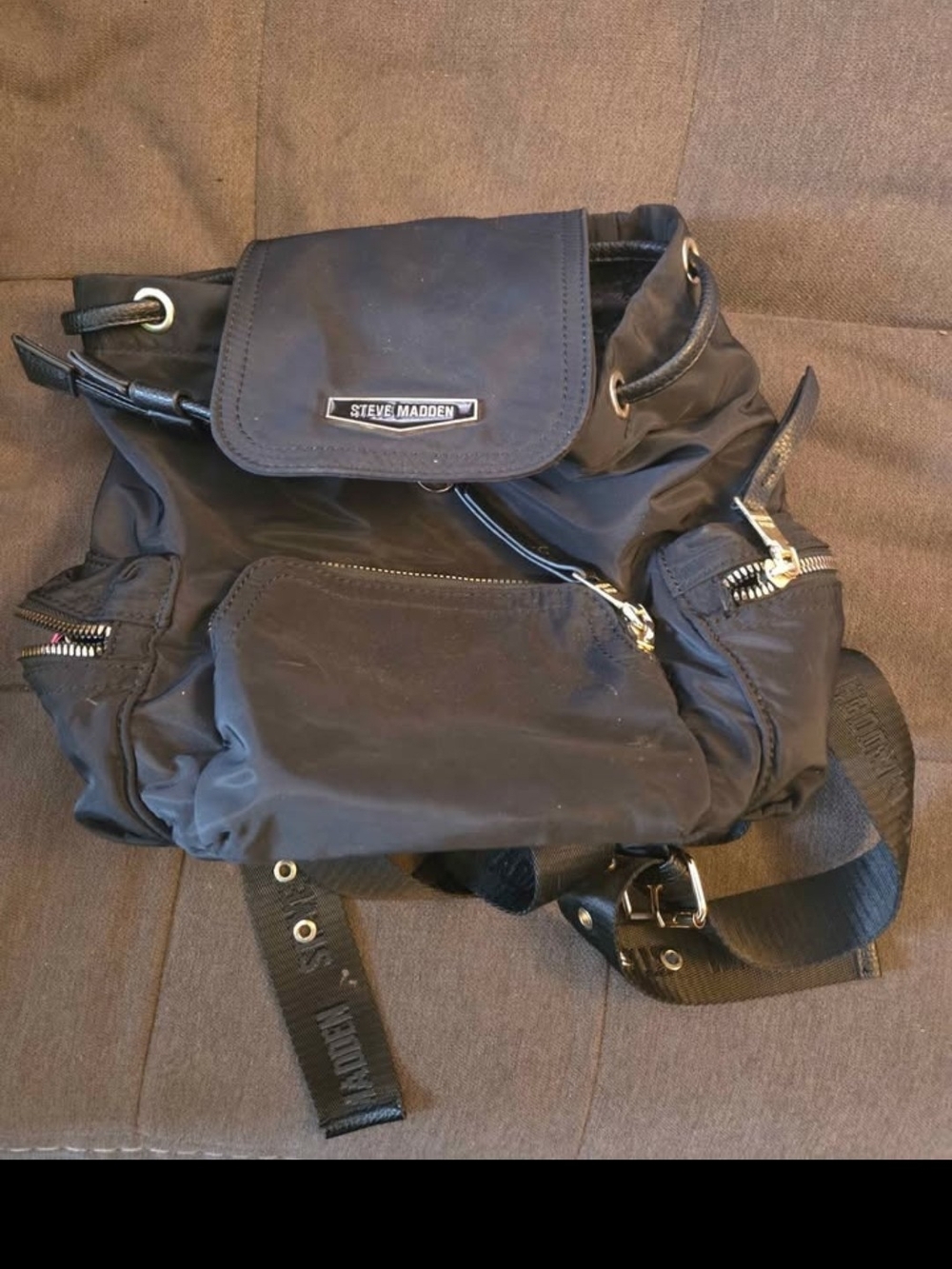 Steve Madden Black Nylon Drawstring Backpack
